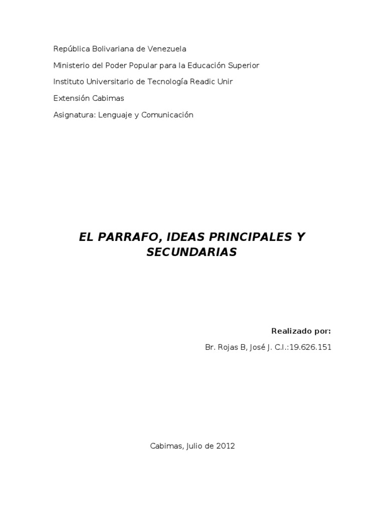 El Parrafo , Ideas principales y secundarias | Párrafo | Información