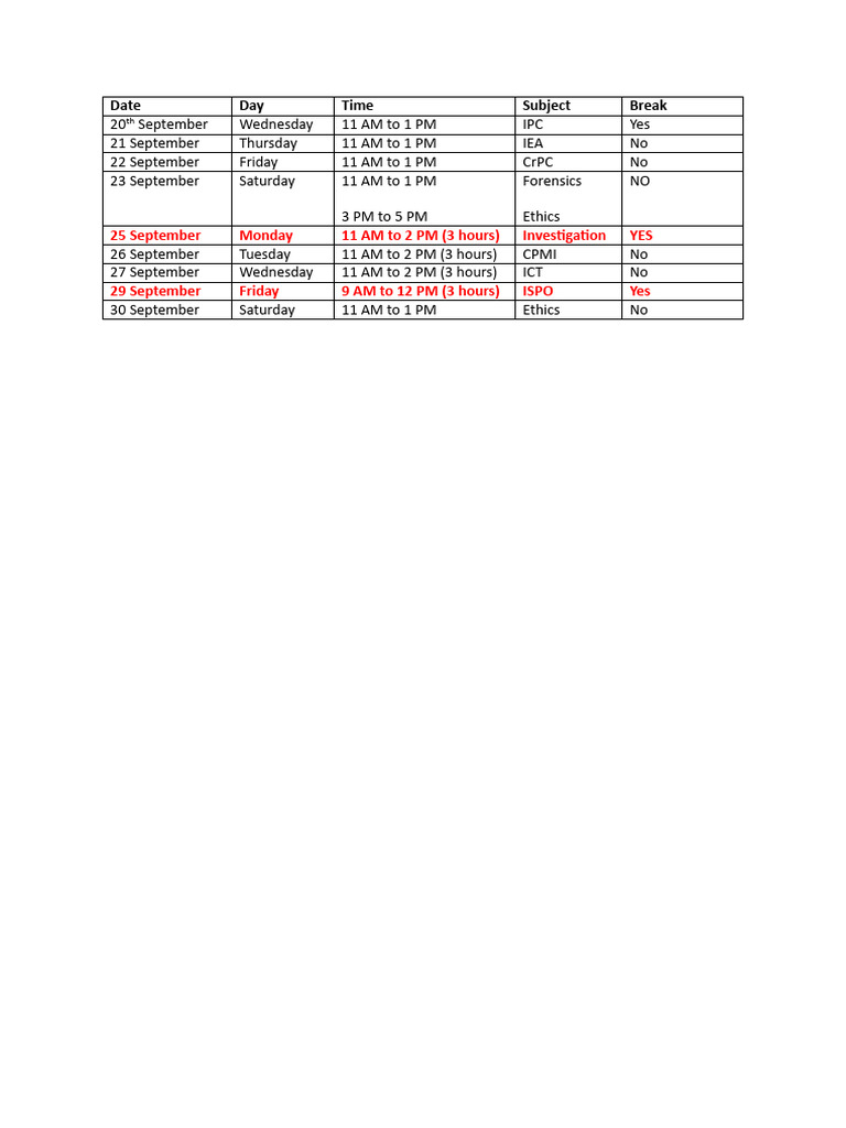 Time Table | PDF