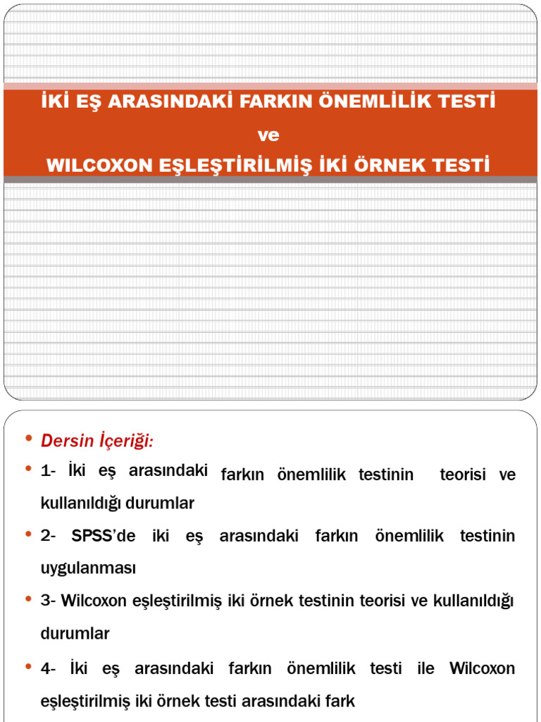 İki̇ Eş Arasindaki̇ Farkin Önemli̇li̇k Testi̇ Ve Wilcoxon ...