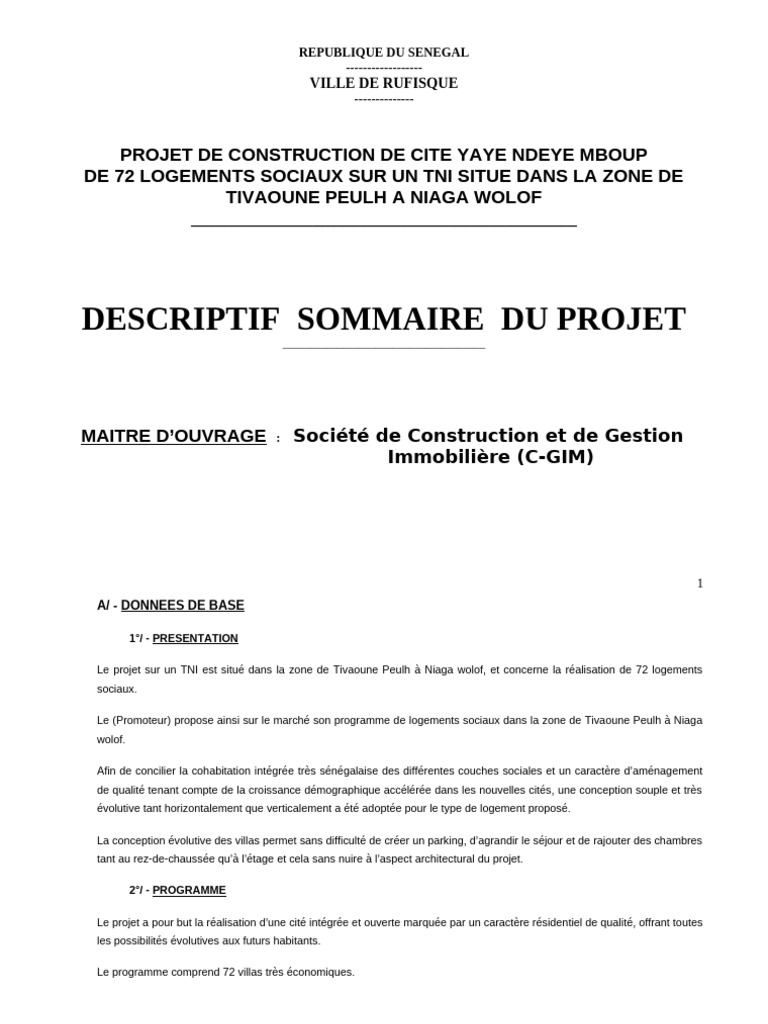 Descriptif Du Projet Niaga | PDF