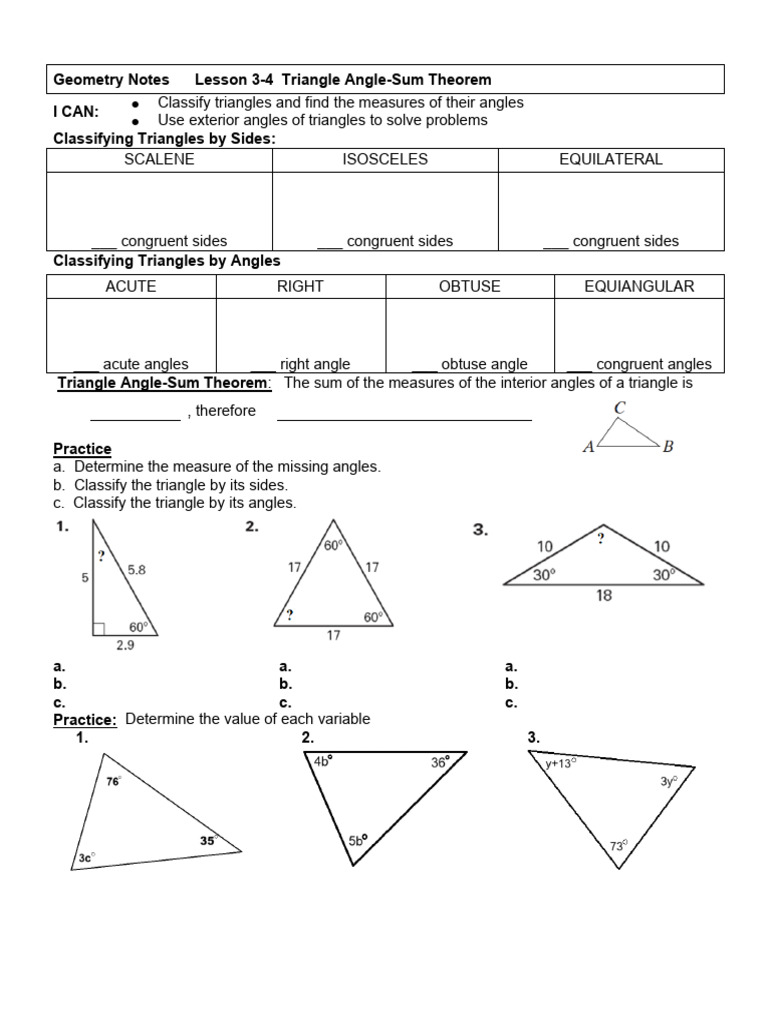 3-4 Notes Triangle Angle Sum Theorem | PDF