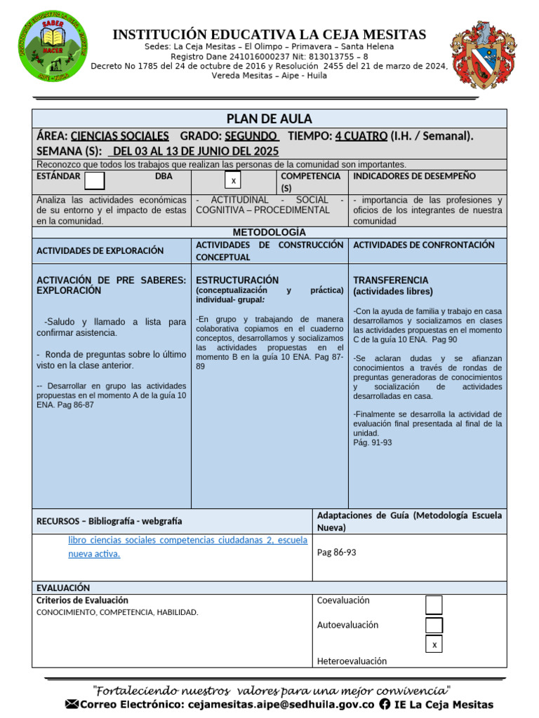 Segundo C. Sociales Del 03 Al 13 de Junio | PDF | Aprendizaje ...