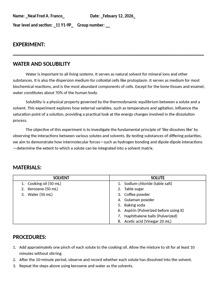 Chemistry 2 Experiment Individual | PDF | Solubility | Solvation