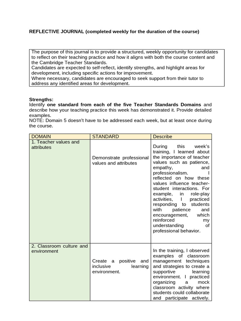 Hasanova Raksana - Reflective Journal Template | PDF | Teachers | Learning