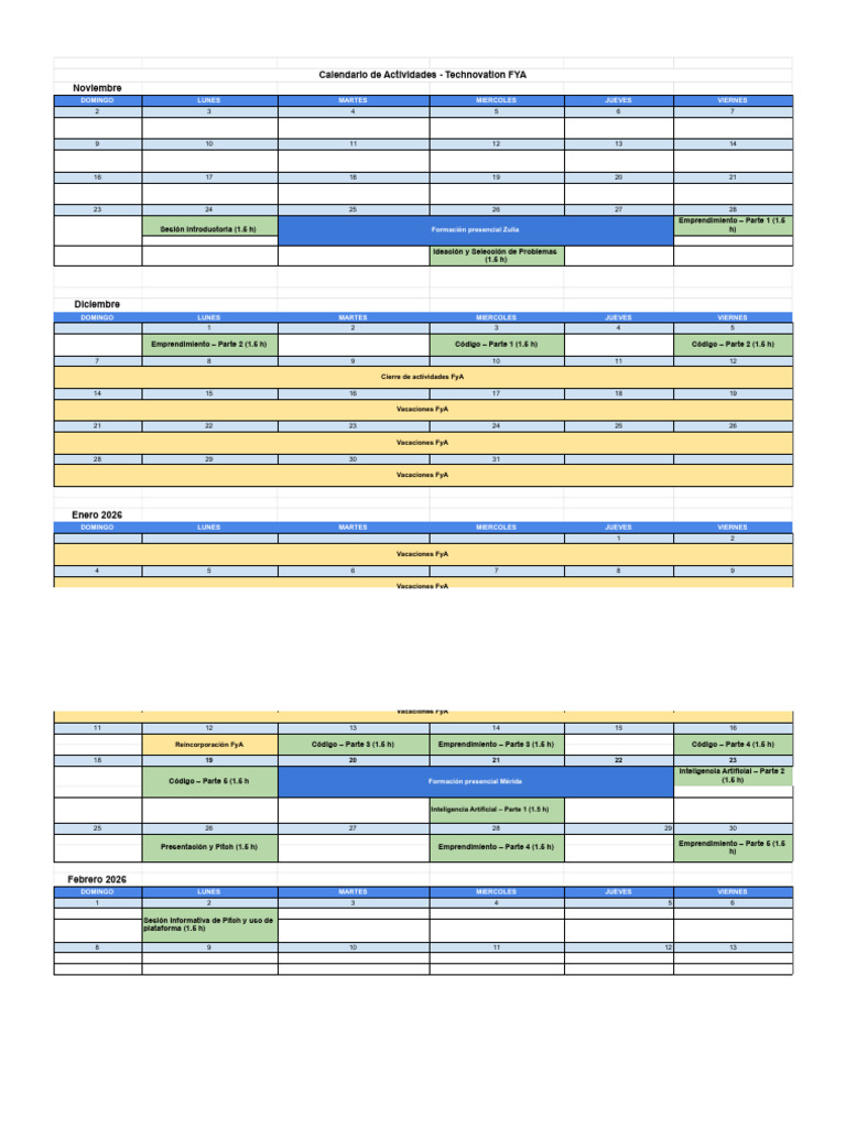 Calendario de Capacitaciones - FyA 2026 - Corregido | PDF