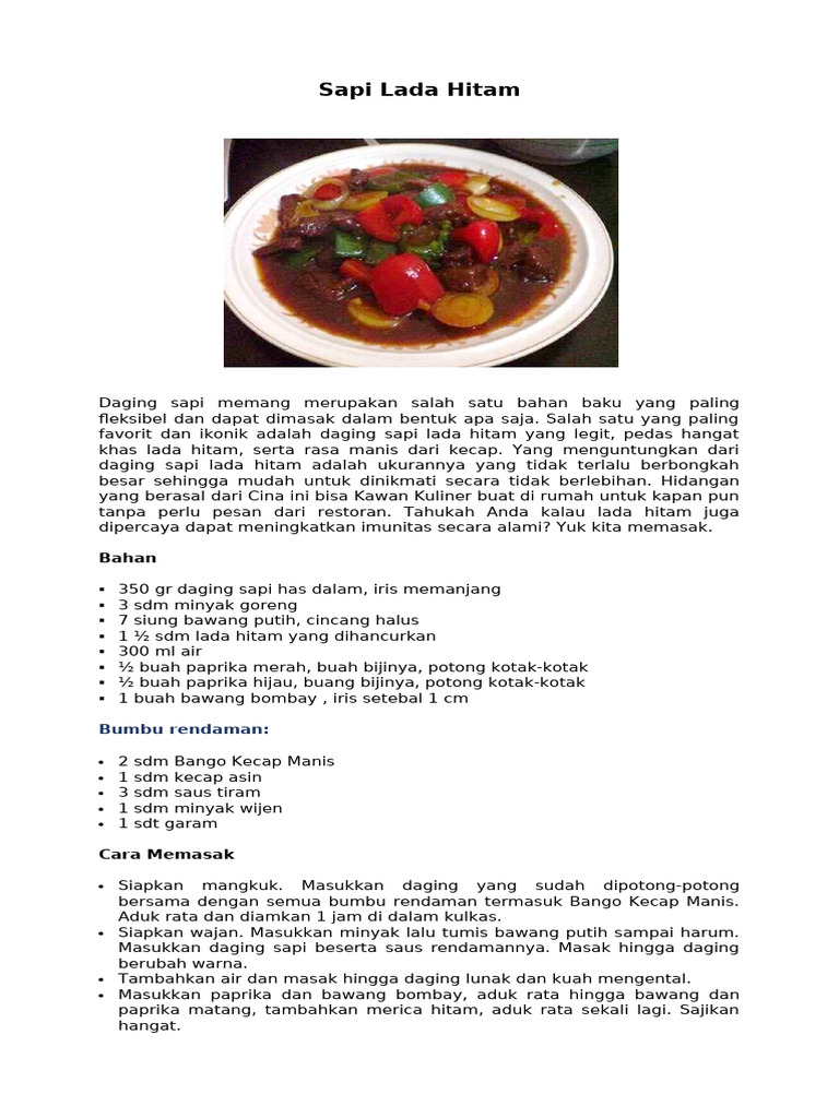 Resep Sapi Lada Hitam | PDF
