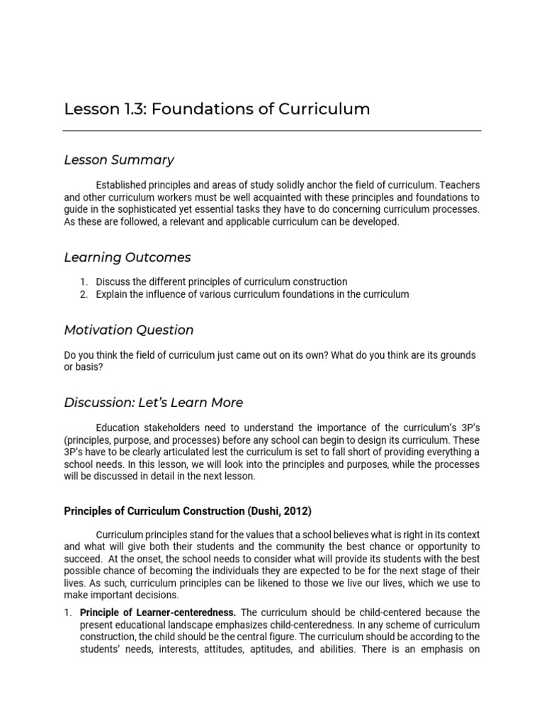 Module 3 Lesson 1.3 | PDF | Philosophy Of Education | Curriculum