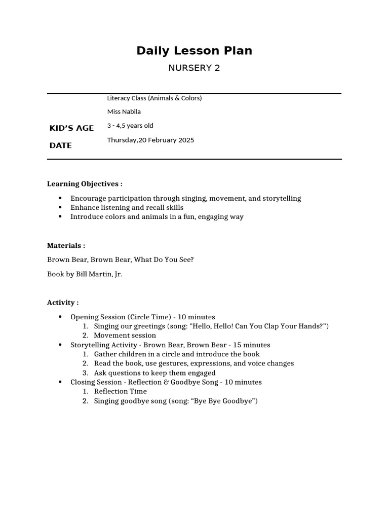 Daily Lesson Plan | PDF
