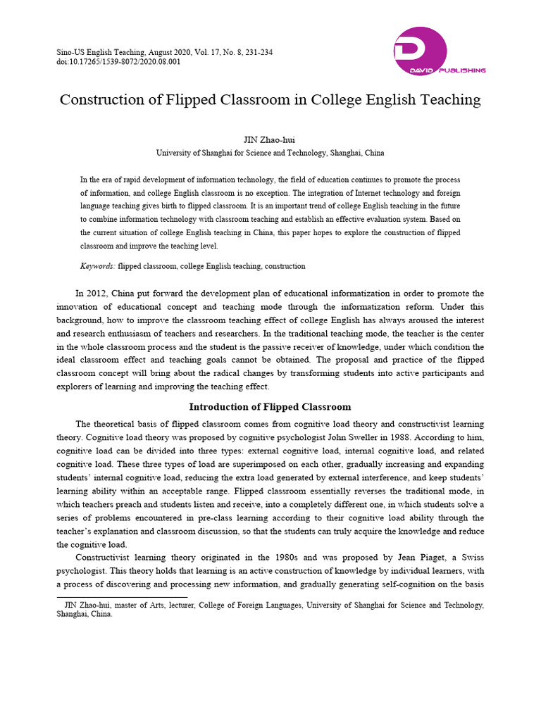 Construction of Flipped Classroom in College English Teaching | PDF ...