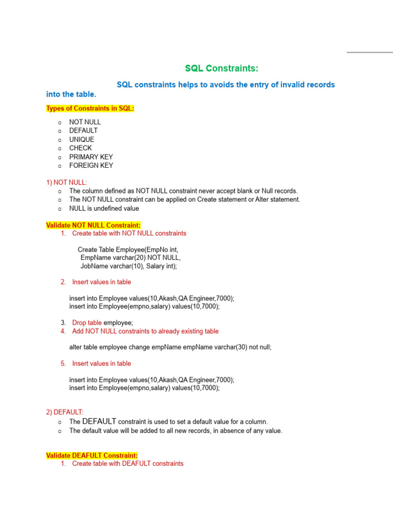 SQL (Typed Notes) - Day 3 - Assignments, SQL Constraints, Foreign Key ...