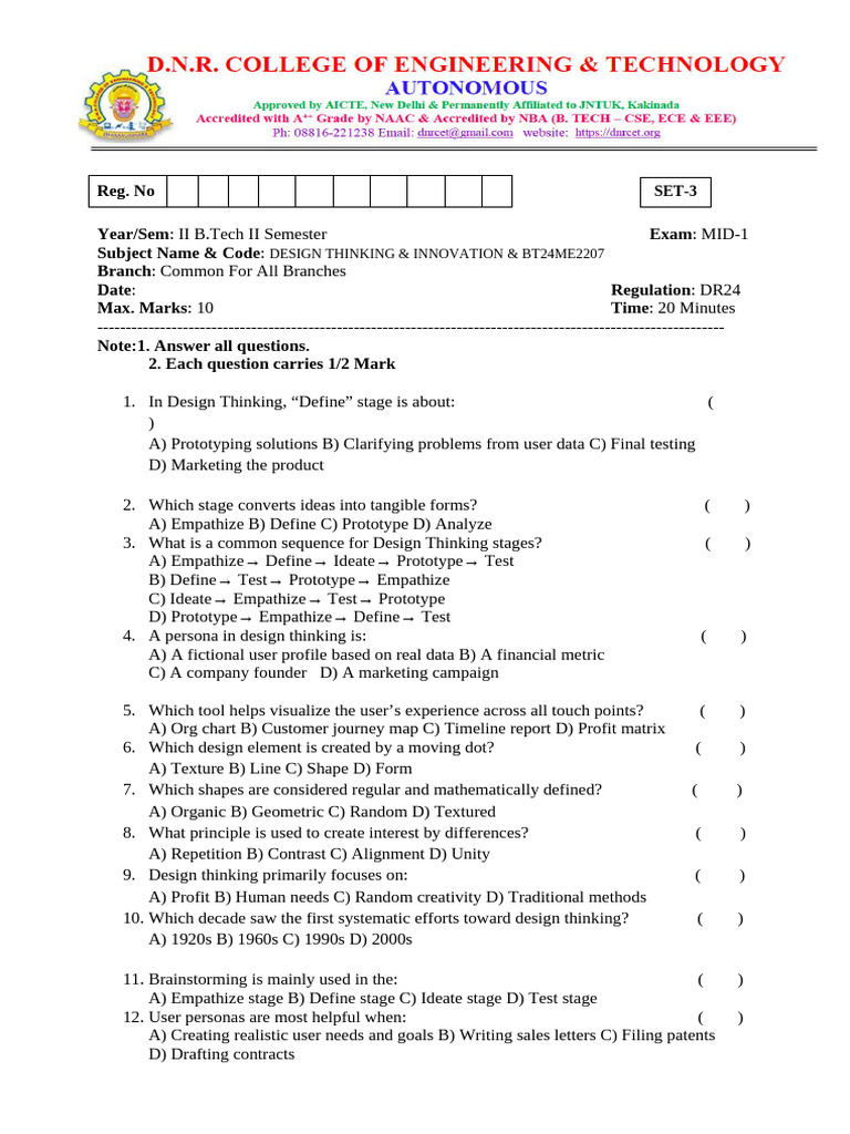 Dt&i Mid-1 Bit Paper Set-3 | PDF | Design Thinking | Design