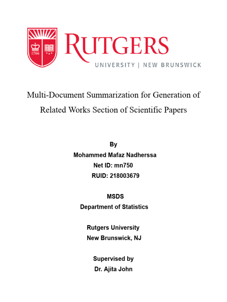 Multi-Document Summarization For Generation of Related Works Section of ...