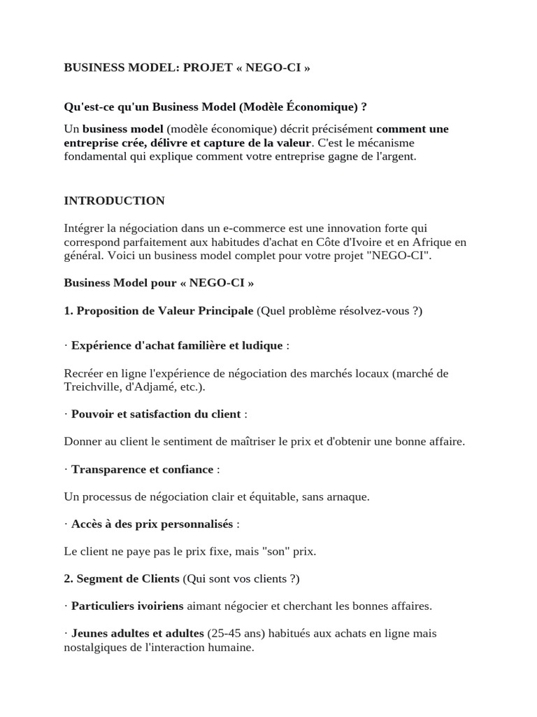Business Model | PDF | Modèle d'entreprise | Commercialisation