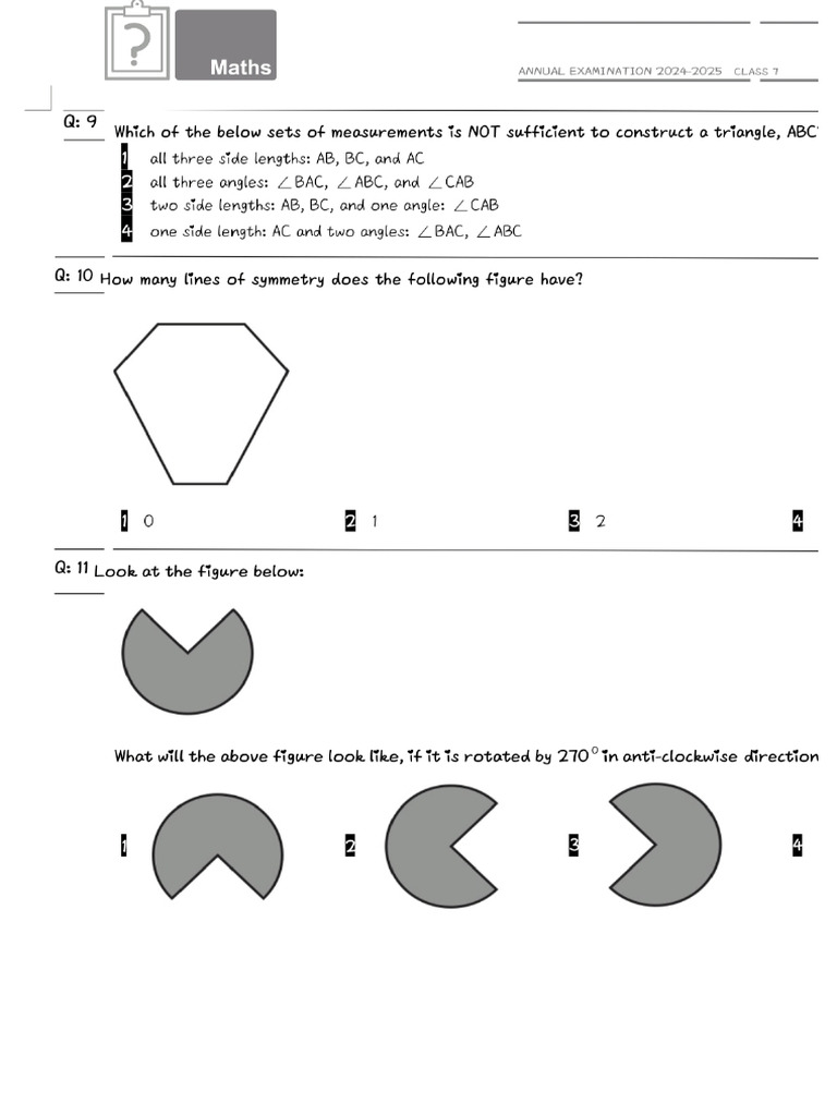 Math Sample Paper (Class7th) | PDF