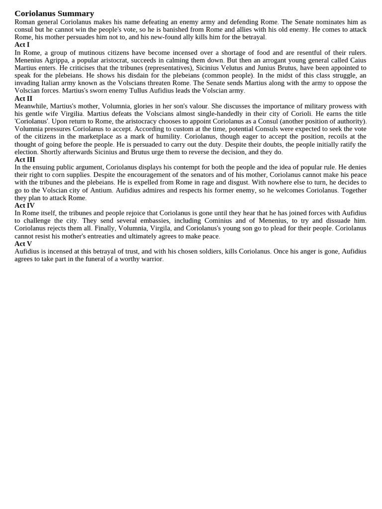 Coriolanus Summary | PDF