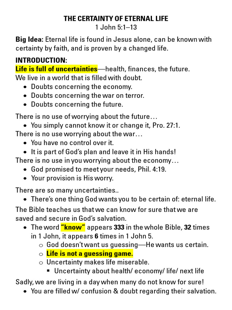 The Certainty of Eternal Life - Latest and Updated | PDF | Born Again ...