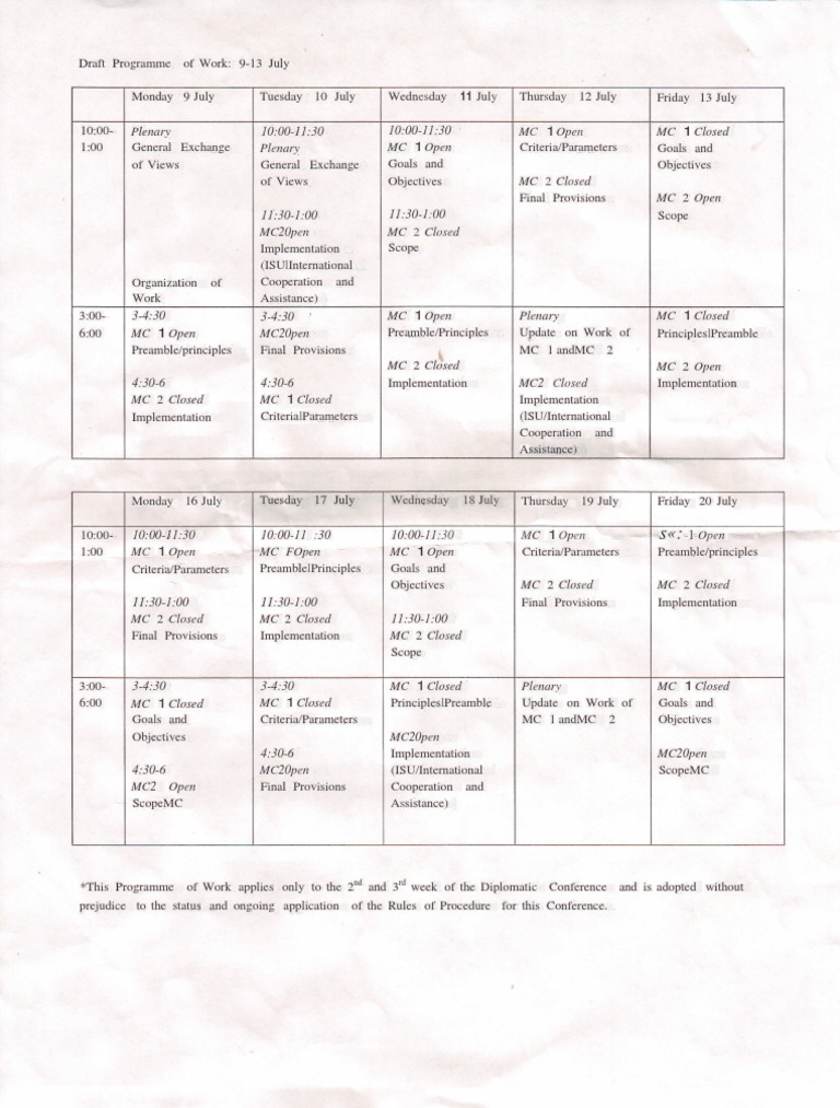 Draft Work Programme: July 9-20 | PDF
