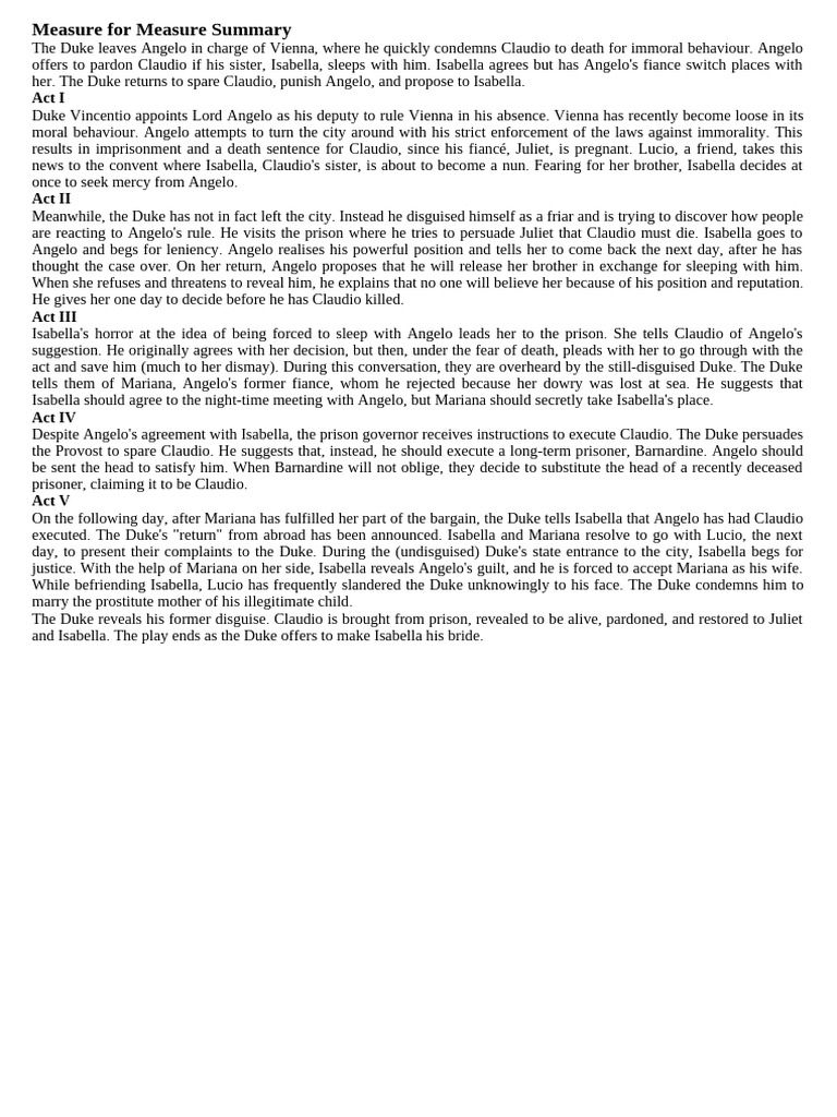 Measure For Measure Summary | PDF