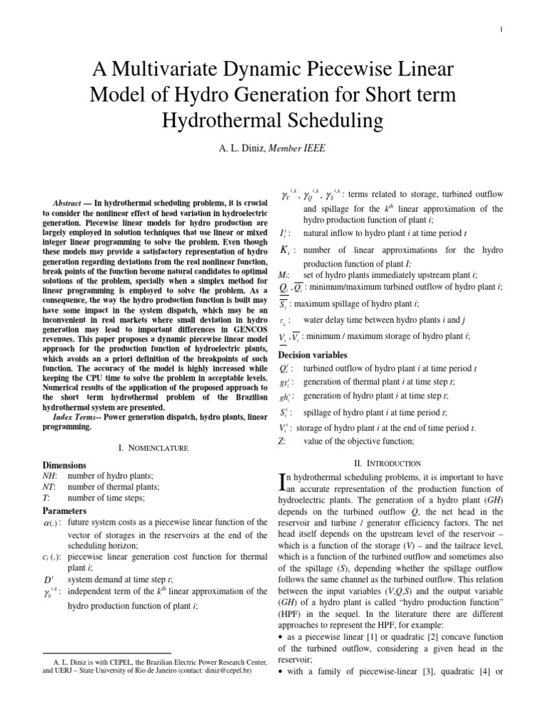 A Multivariate Dynamic Piecewise Linear Model of Hydro Generation For ...