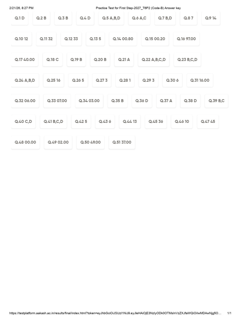 Practice Test For First Step-2027 - T6P2 (Code-B) Answer Key | PDF