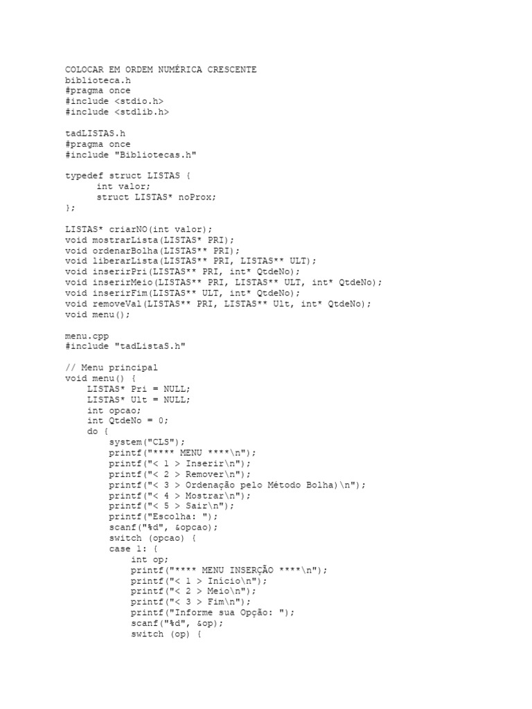 Lista Simples Encadeada Algoritmos | PDF | Ponteiro (programação de ...