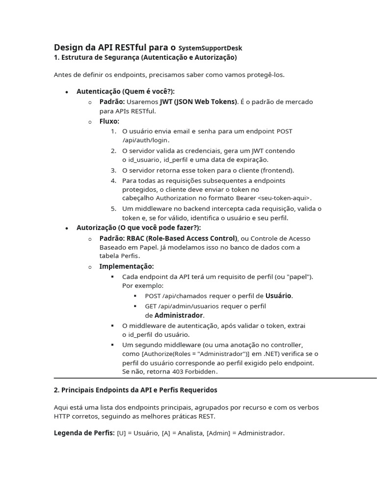 Design Da API RESTful para o Sistema | PDF | Autenticação | Controle de ...