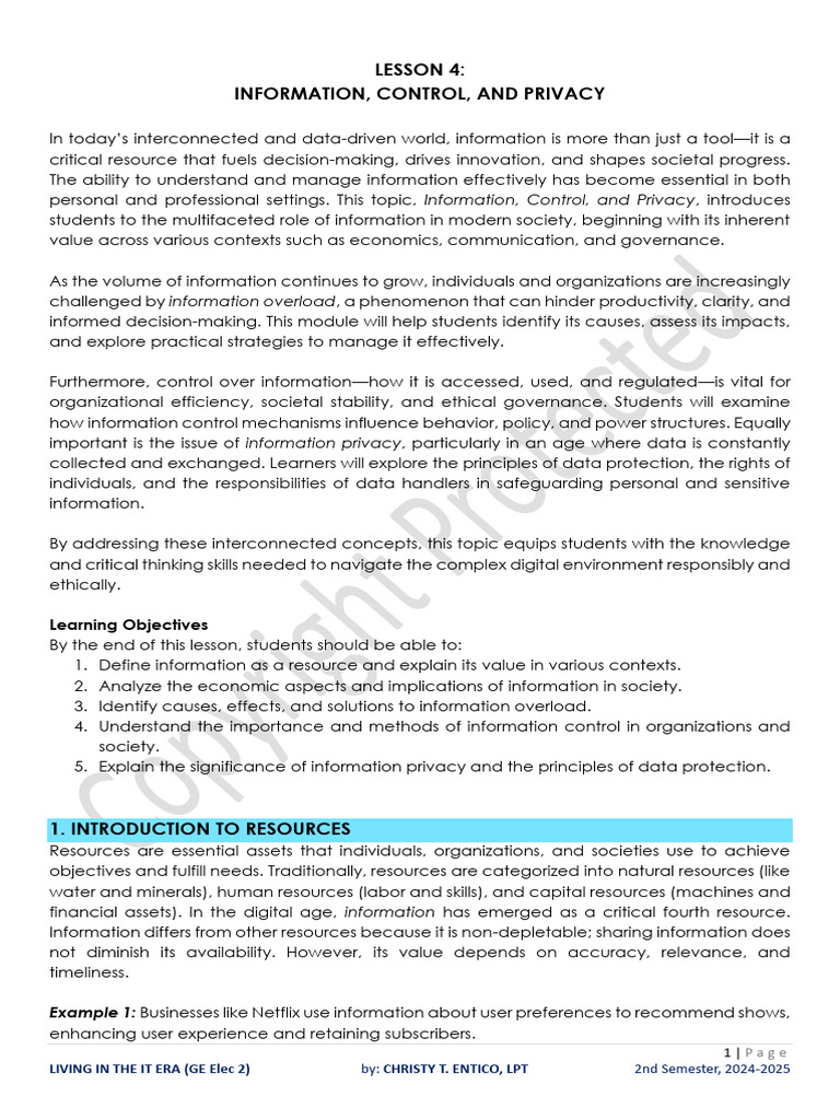 04 Information Control and Privacy | PDF | Privacy | Information