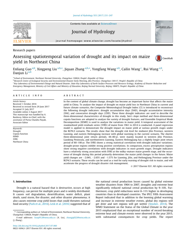 Assessing Spatiotemporal Variation of Drought and Its Impa 2017 Journal ...