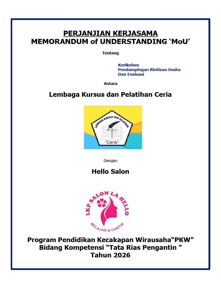 Mou LKP Ceria Dengan Hello Salon | PDF