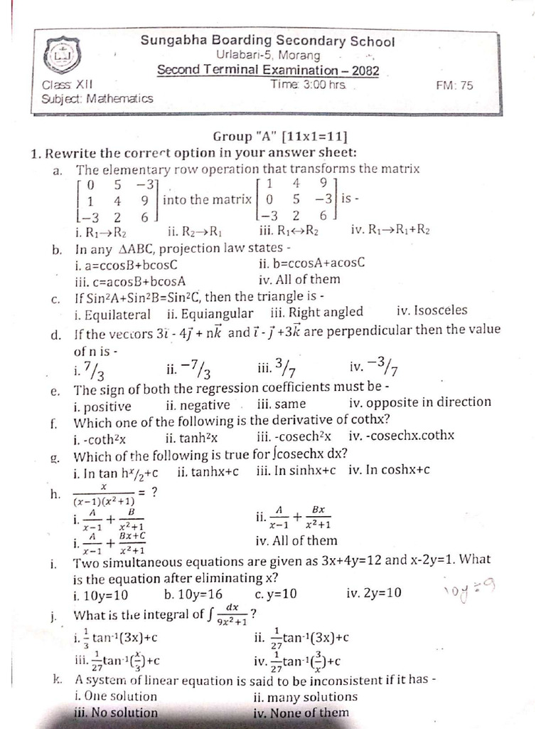 Mathematics - Sungabha Boarding Sec. School | PDF
