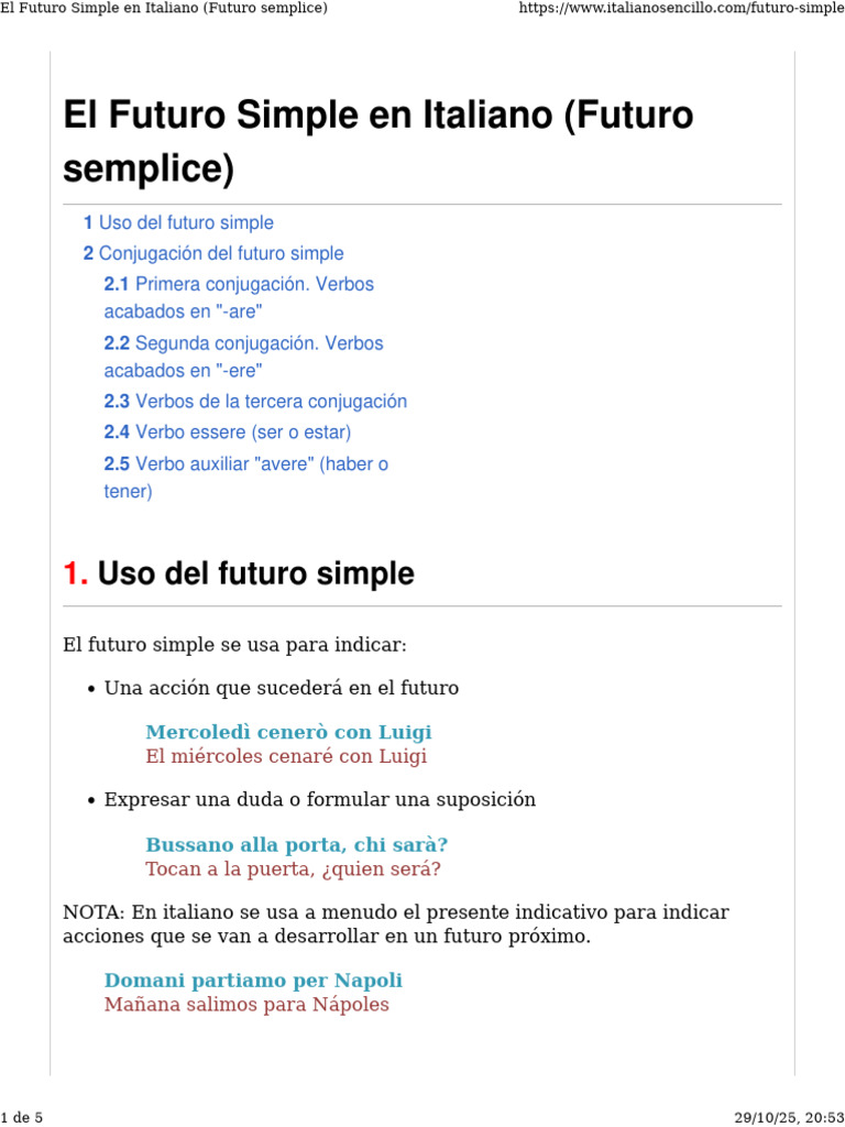 El Futuro Simple en Italiano (Futuro Semplice) | PDF | Verbo | Semántica