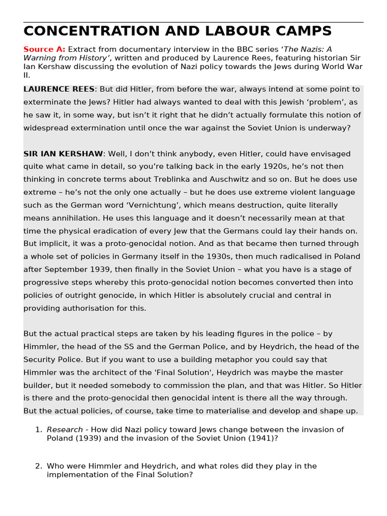 Concentration and Labour Camps | PDF | Heinrich Himmler | Final Solution