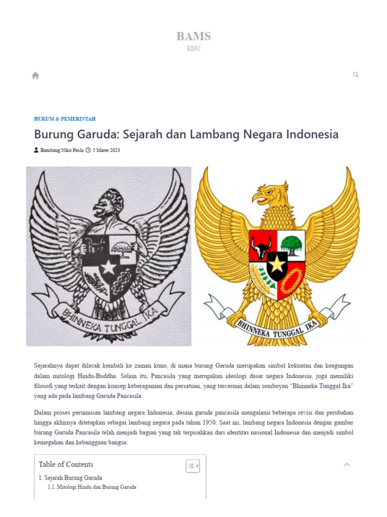 Burung Garuda - Sejarah Dan Lambang Negara Indonesia - BAMS | PDF