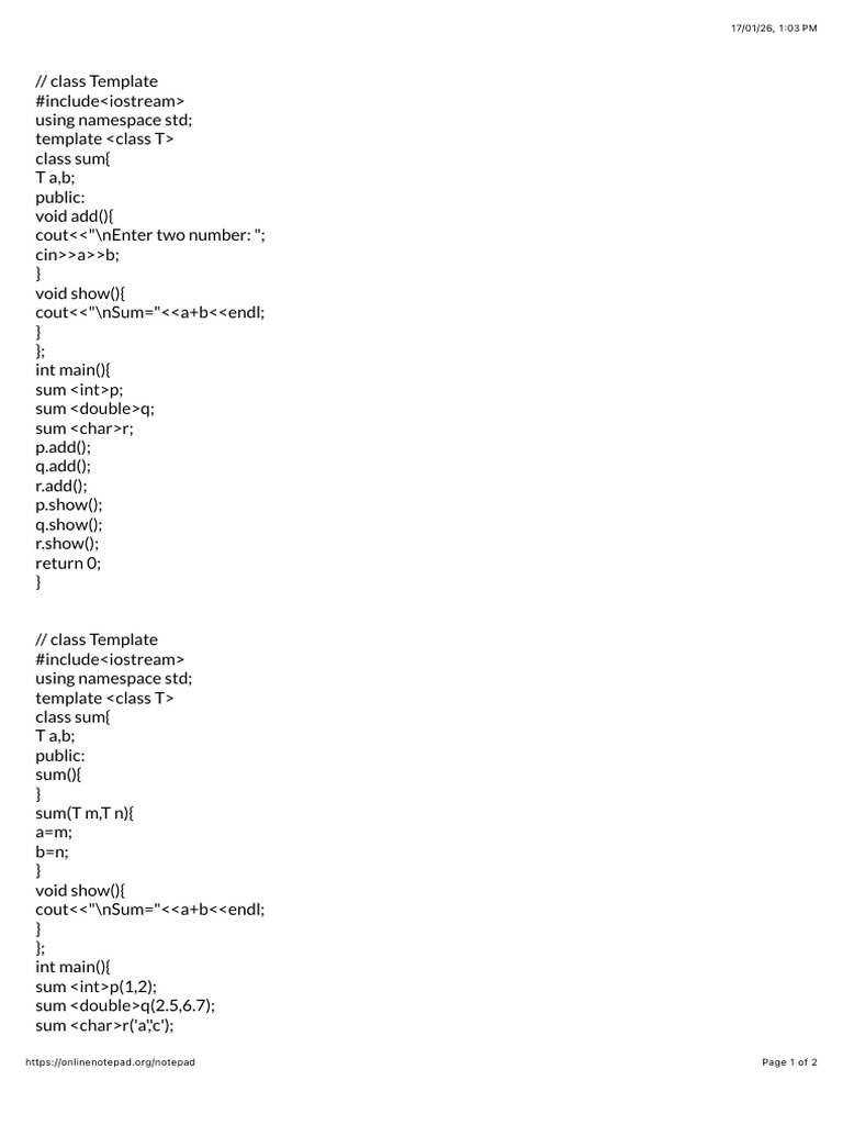 Class Template | PDF