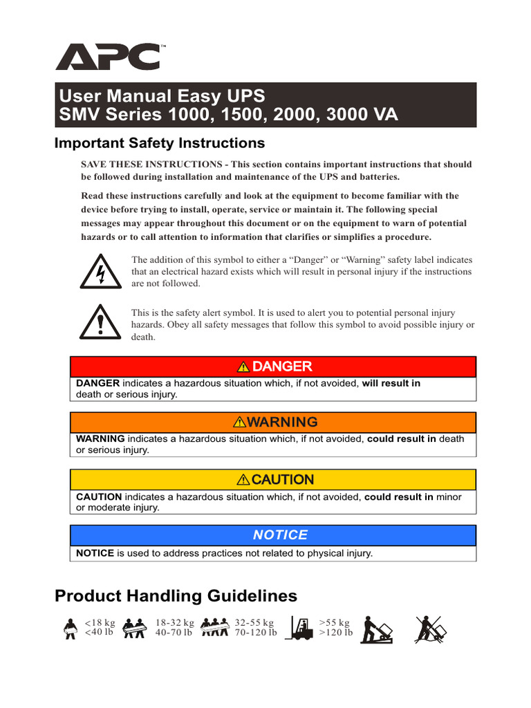 Apc Ups SMV Series 1000 Va - 3000 Va User Manual | PDF ...