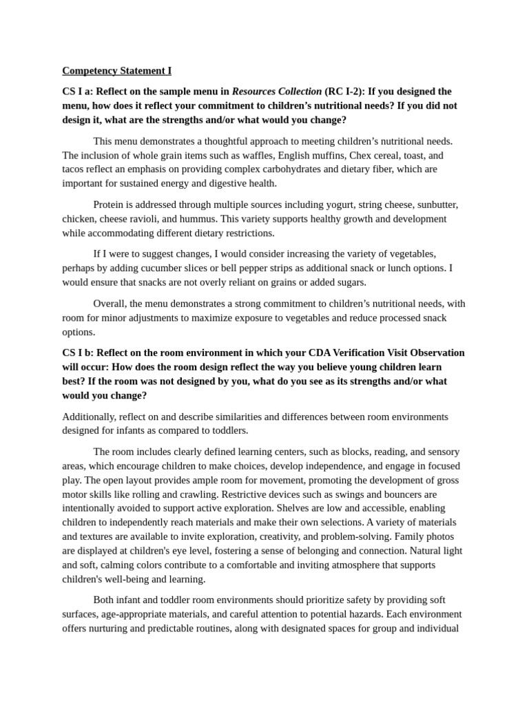 Competency Statement 1 To Establish and Maintain A Safe, Healthy ...