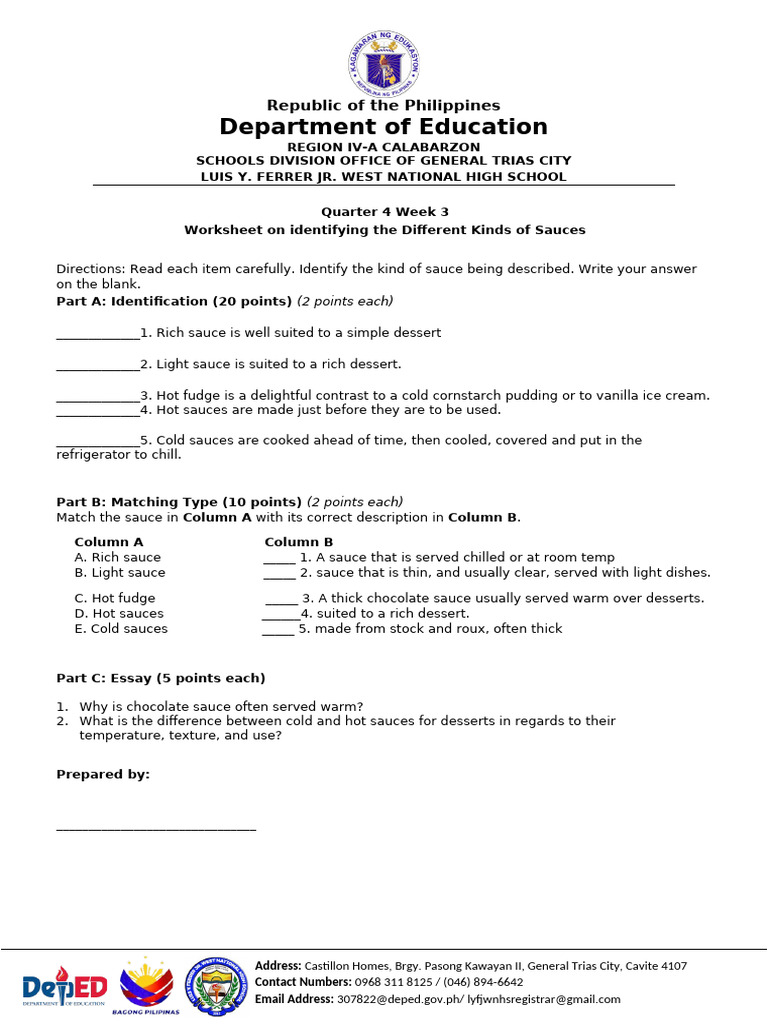 Tle 9 Worksheet 1 q4 w3 | PDF