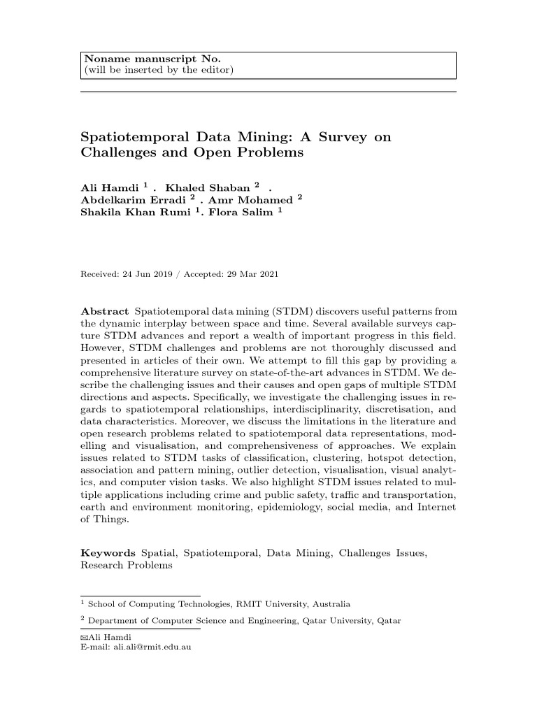 Spatiotemporal Data Mining - A Survey On Challenges and Open Problems ...