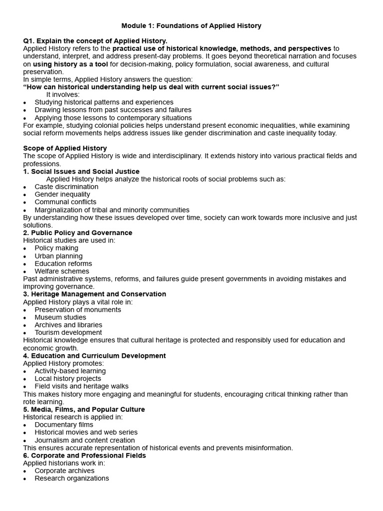 Module 1 Notes - Applied History | PDF | Sociology | Historian