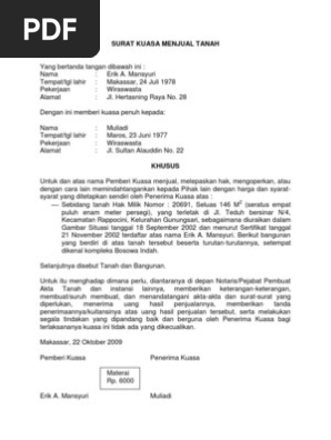 Surat Kuasa Menjual Tanah