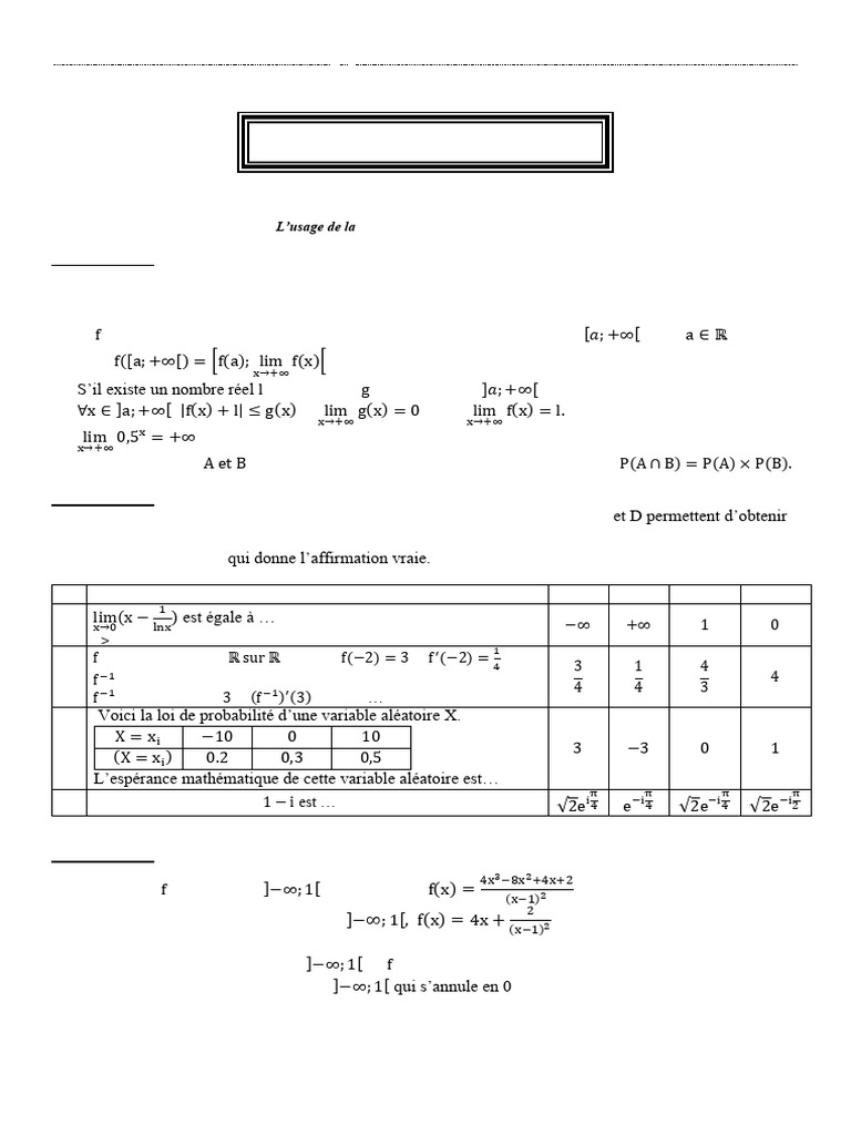 Sujet Math Bac D | PDF | Nombre complexe | Limite (mathématiques)