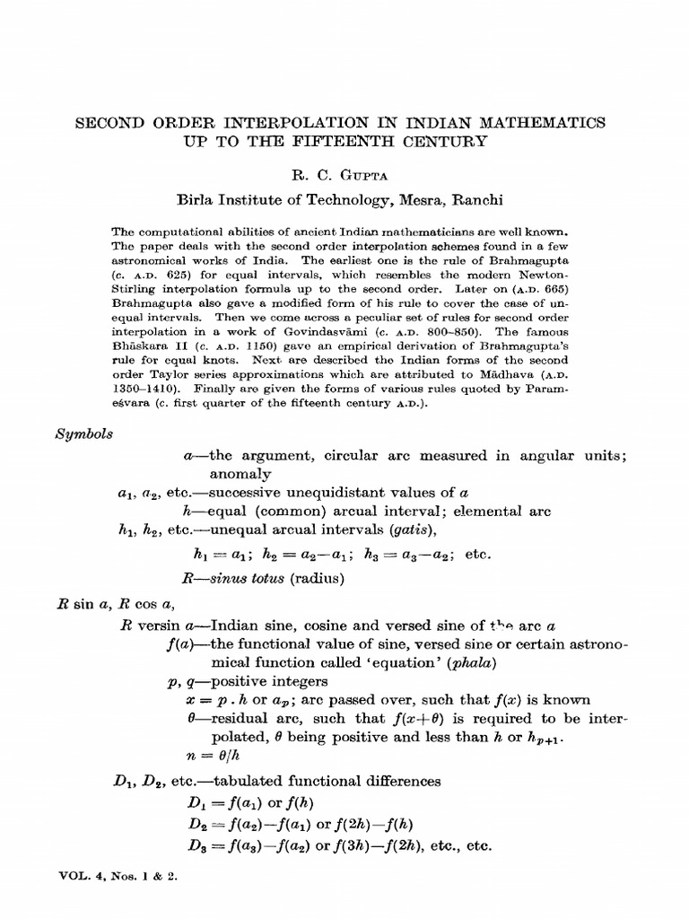 1969 - RC Gupta - Second Order Interpolation in Indian Mathematics Up ...