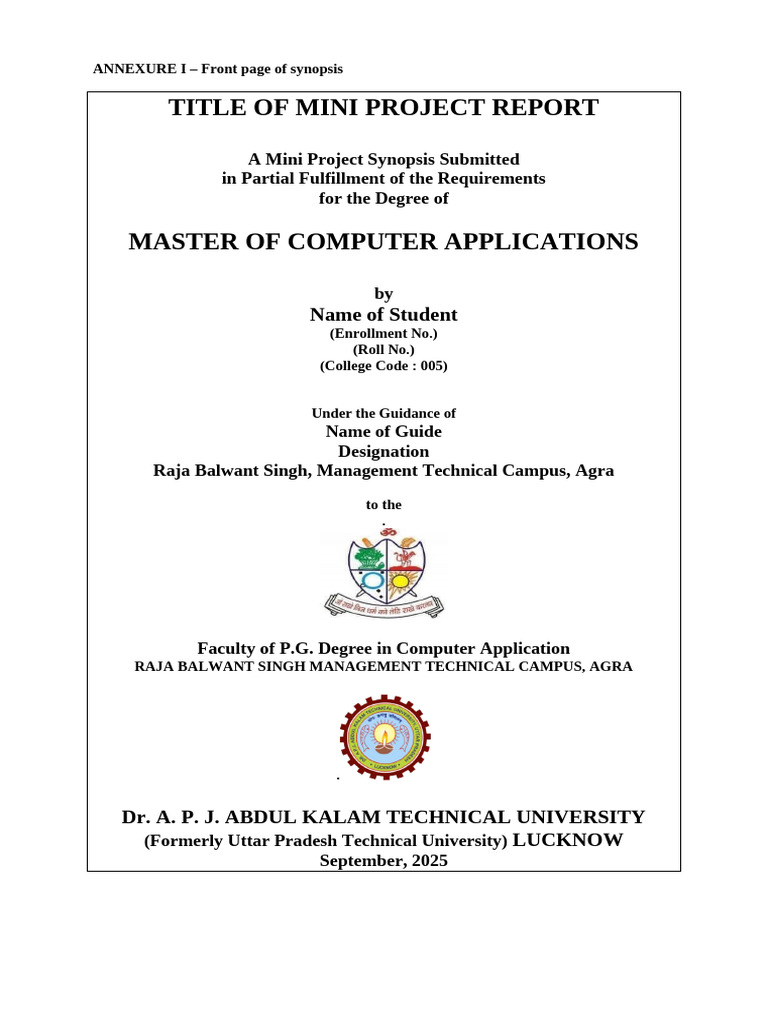 Mca-3 Sem. Mini Project Synopsis Guideline 2025 | PDF