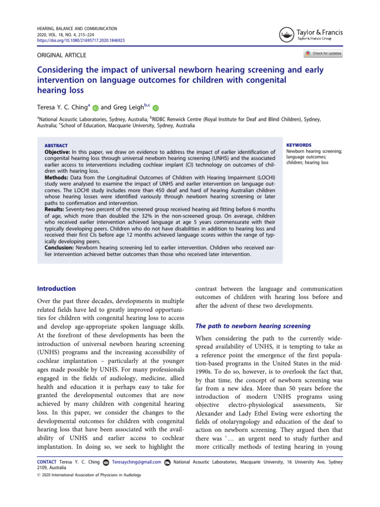 Considering The Impact of Universal Newborn Hearing Screening and Early ...