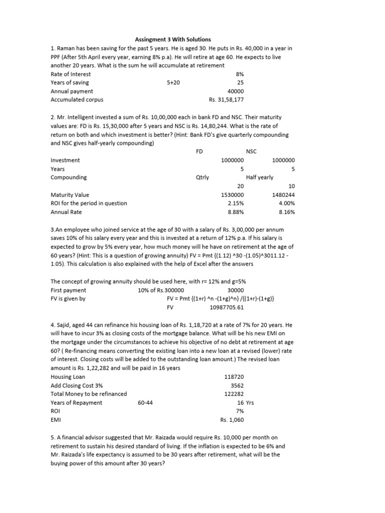 Assignment 3 With Solutions | PDF | Refinancing | Loans