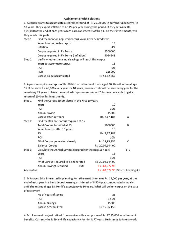 Assignment 5 With Solutions | PDF | Present Value | Retirement