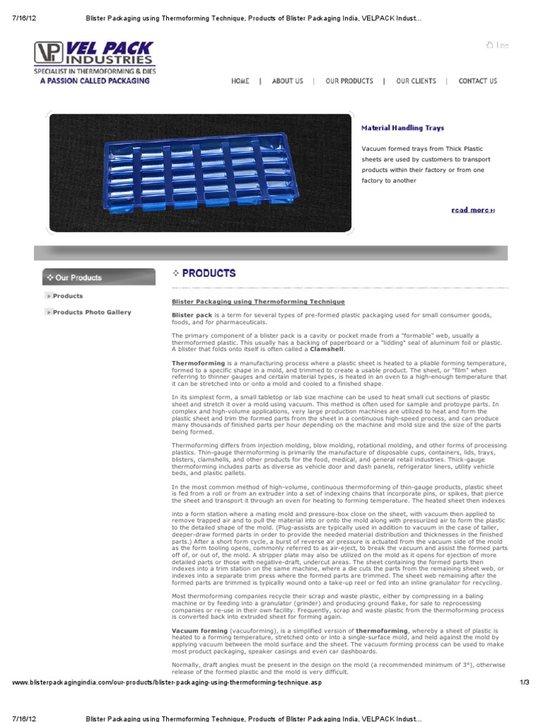 Blister Packaging Using Thermoforming Technique, Products of Blister Packaging India, VELPACK