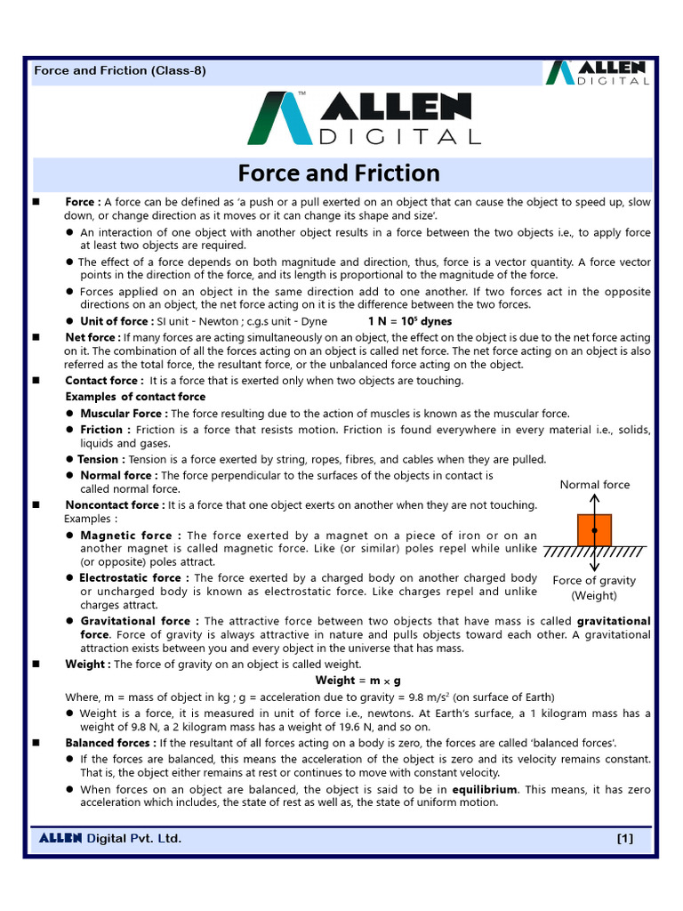 Force and Friction - Theory | PDF | Force | Friction