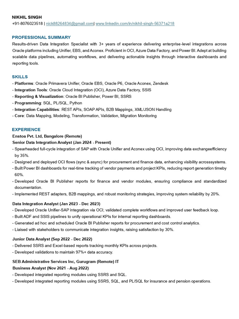 Nikhil Singh Resume OIC BI | PDF | Oracle Corporation | Cloud Computing