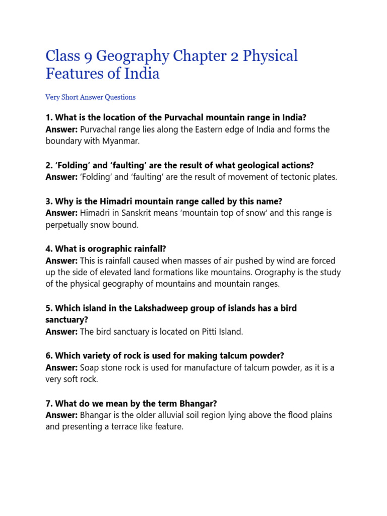 Class 9 Geography Chapter 2 Physical Features of India | PDF | Plate ...